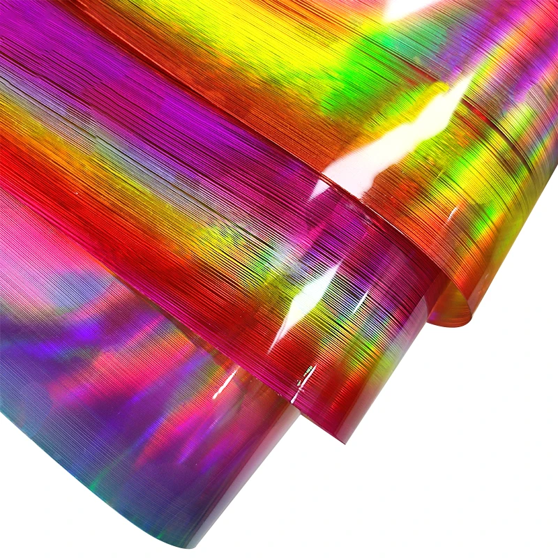 Holographic Rainbow Light Pillar Flexible PVC Jelly Film Iridescent Faux Leather Fabric for Sewing Bag Bows Craft DIY 46*135CM