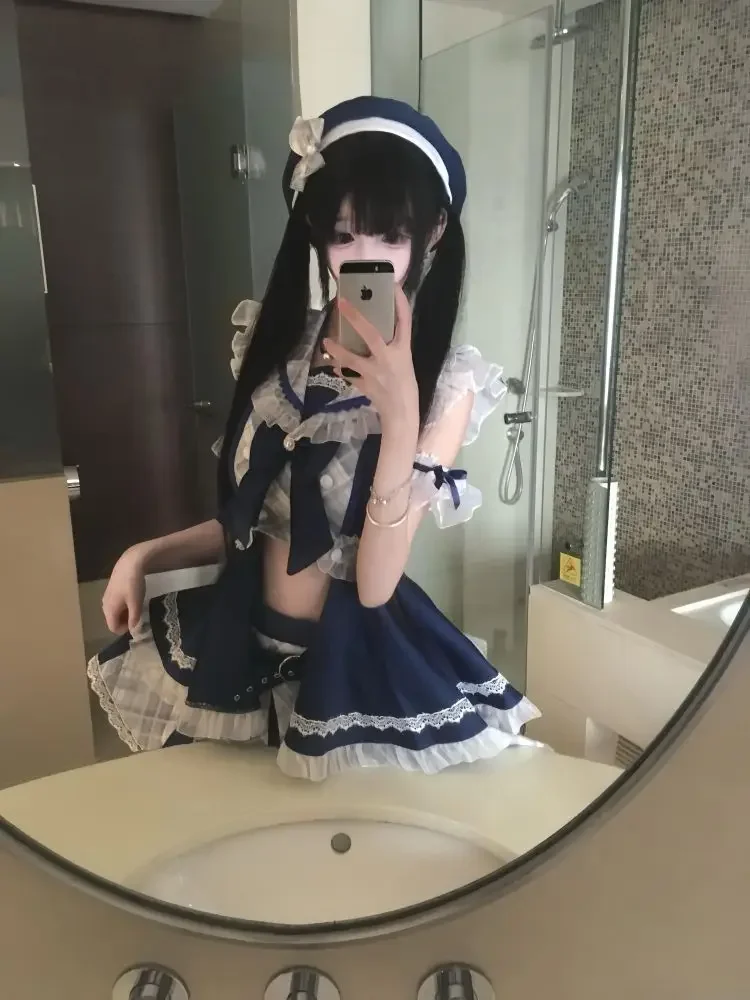 IMU Sweet Kawaii Japanese Lolita 2 Piece Set Women Sailor Collar Bow Plaid Lace Crop Top High Waist Mini Skirt Cosplay Party Out