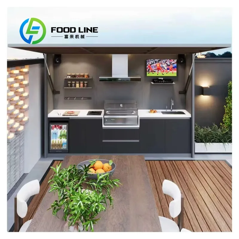 Custom 304 Stainless Steel Outdoor Kitchen Island Outdoor Patio Cooking Kitchen Grill Modular Outdoor Kitchen Cabinet with Sink