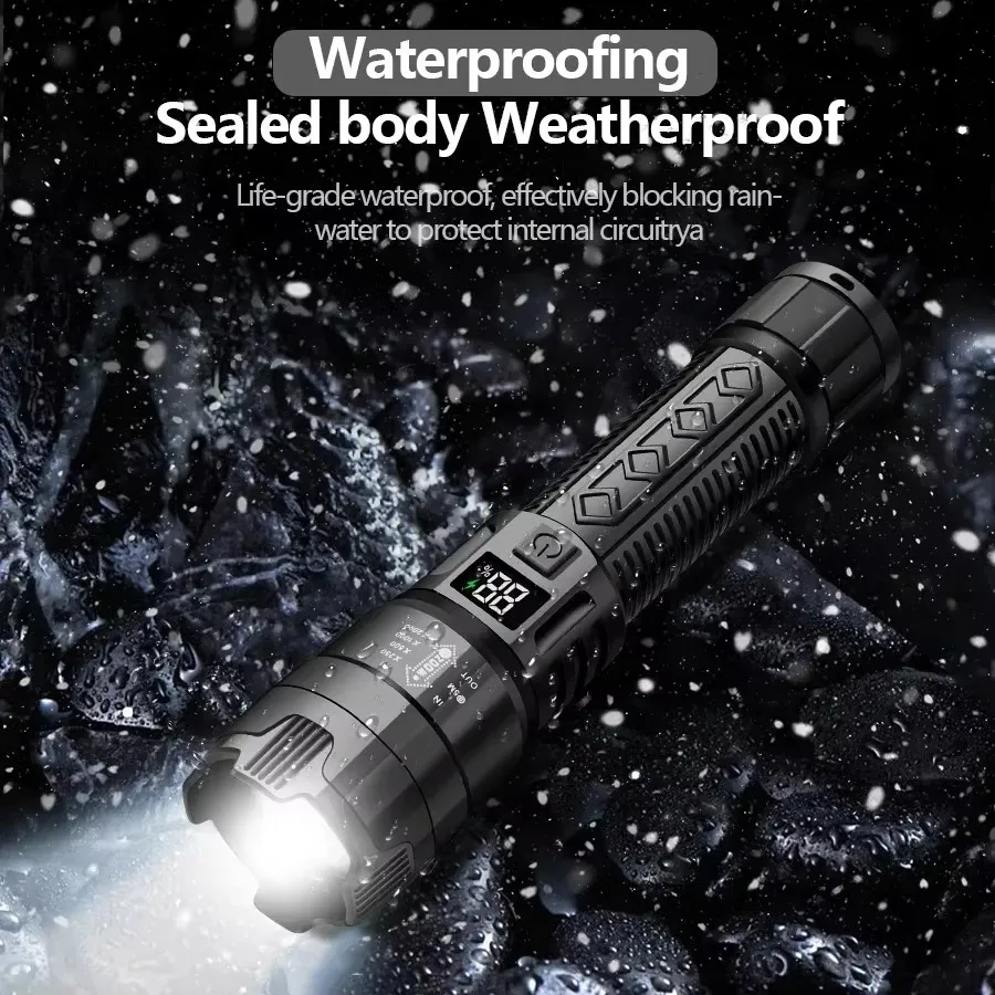 High LED Power Flashlights Military Tactical Rechargeable Flashlight Telescopic Zoom Torch Lamp for Outdoor Camping Fishing