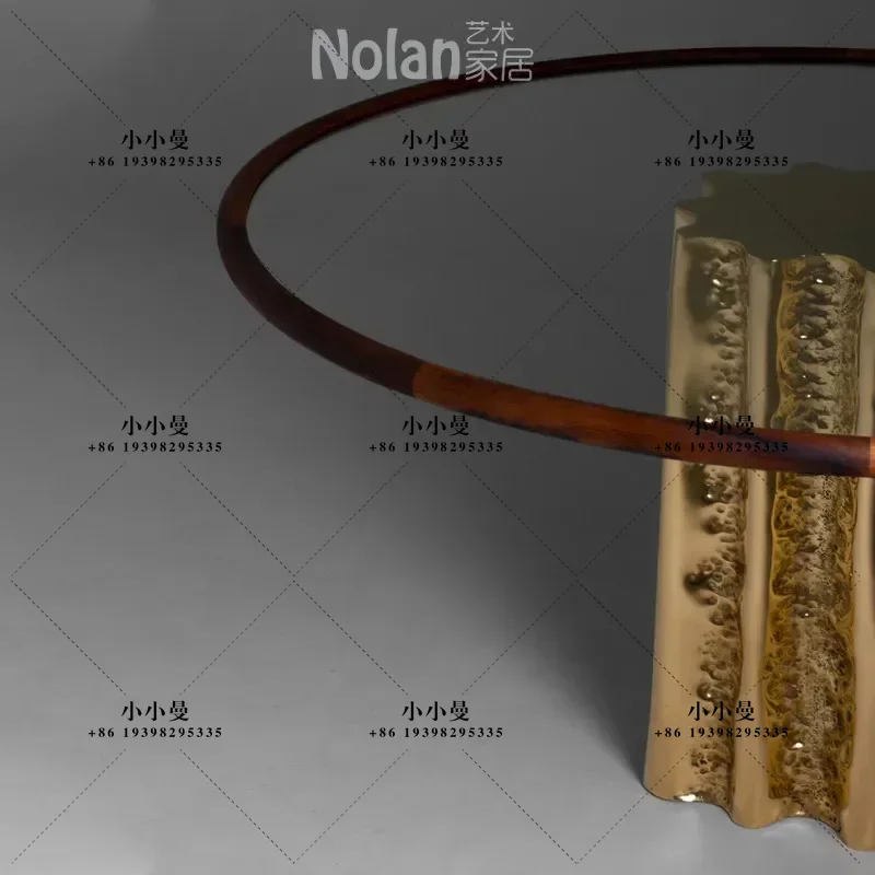 Designer Modern Light Luxury Art Electroplating Wood Carlos Hotel Villa Glass Coffee Table