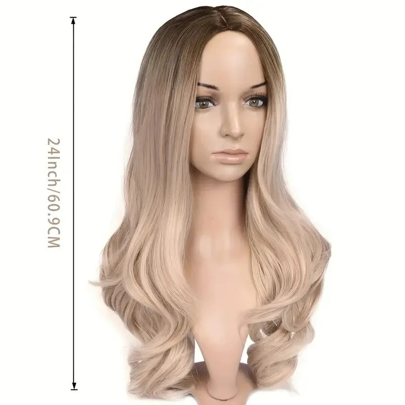 Long Loose Curly Wig for Women Synthetic Wigs Heat Resistant Fiber Wigs Side Middle Part 24inch Blonde Color