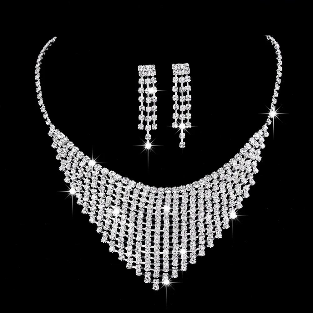 Sparkling Artificial Zircon Water Drop Shape Necklace Earrings Bracelet for Bridal Wedding Accessories Jewelry Set