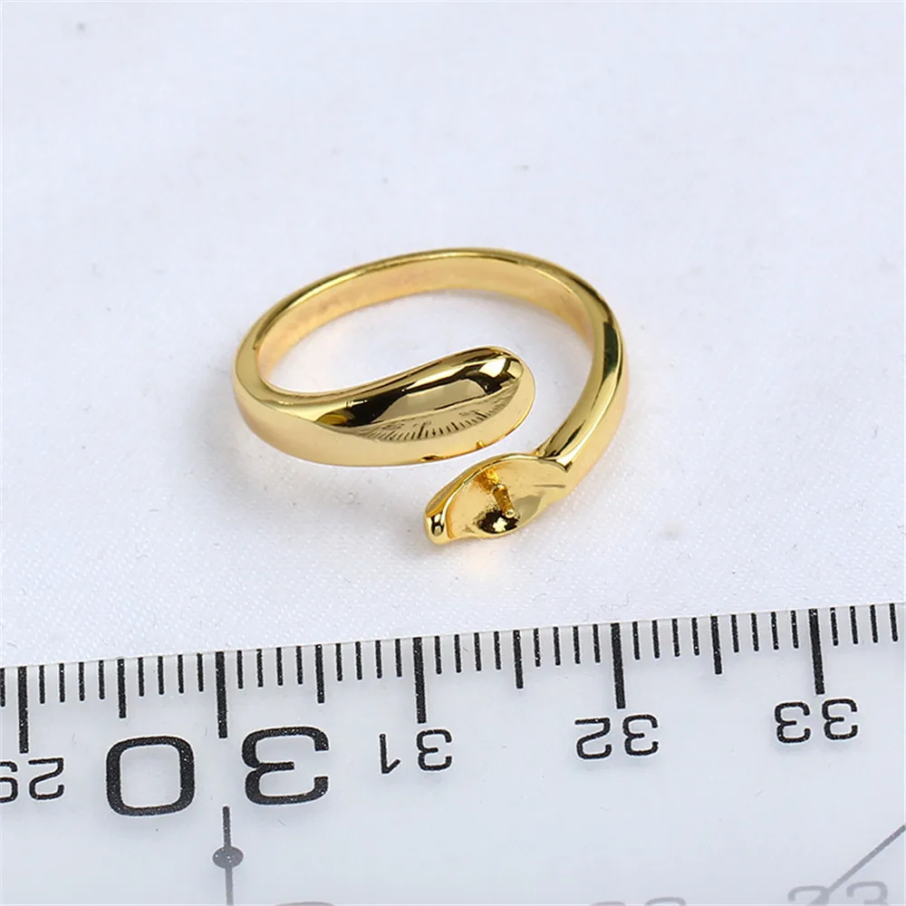 国内 14 18k ゴールドカラー保持蛇紋石オープニングリングジルコンパール空のトレイ調整可能な DIY アクセサリーフィット 7-9 ミリメートル