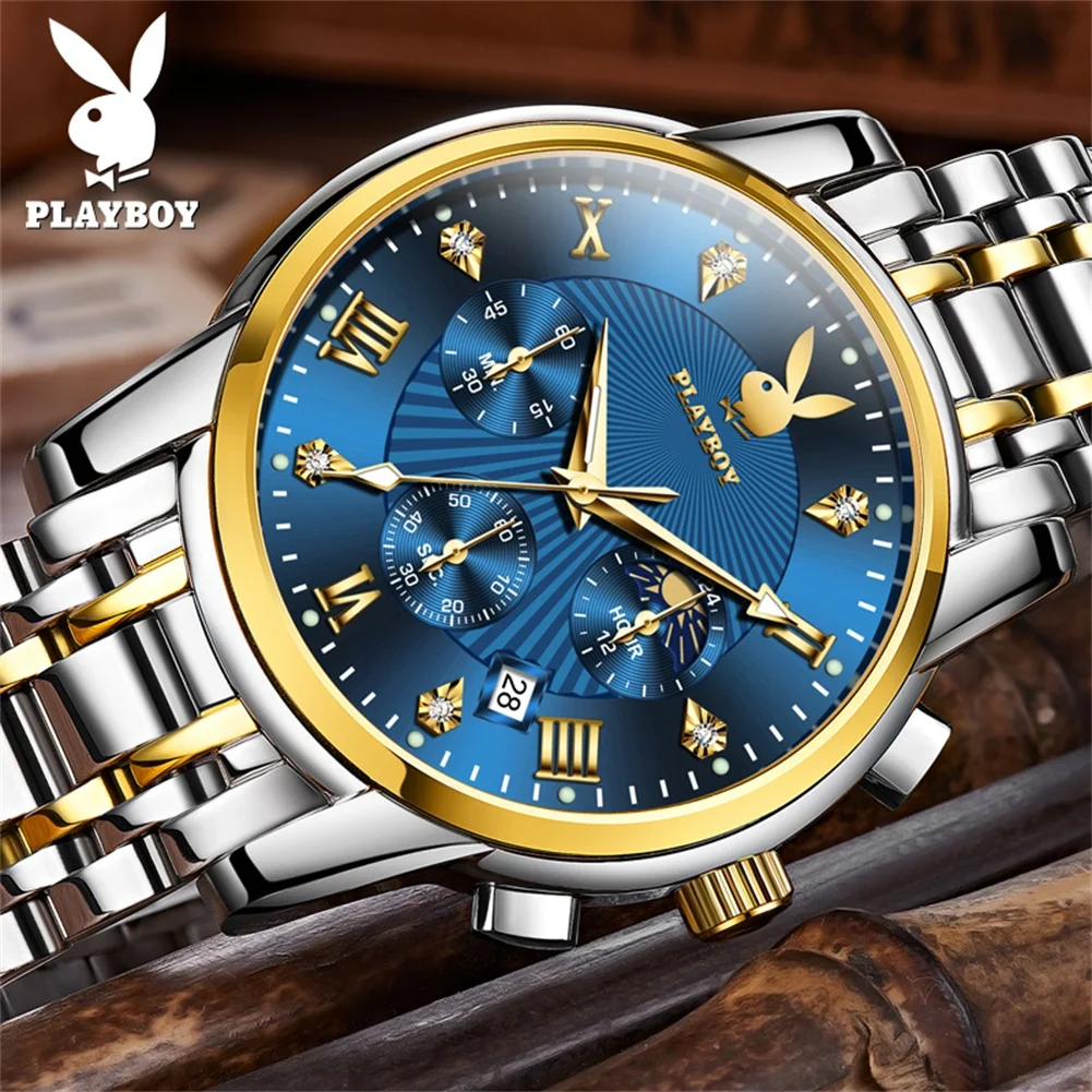 PLAYBOY 3066 Classic Men Quartz Watch Multifunctional Dial Calendar Window Timekeeping Luminous Function Waterproof Watch
