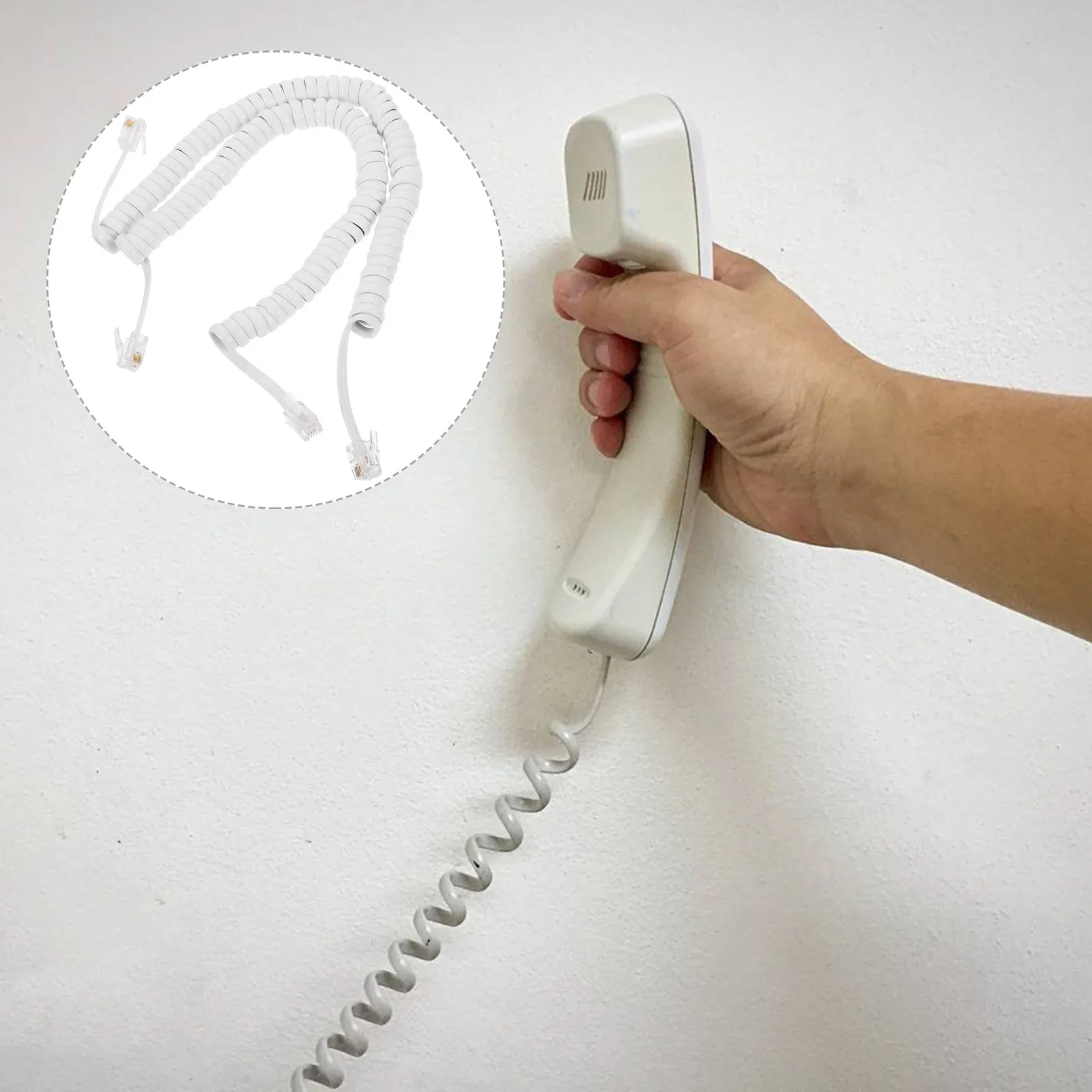 2pcs Telephone Cord Coiled Phone Cable for Landline White Durable Material Stable Signal Transmission Moderate Length