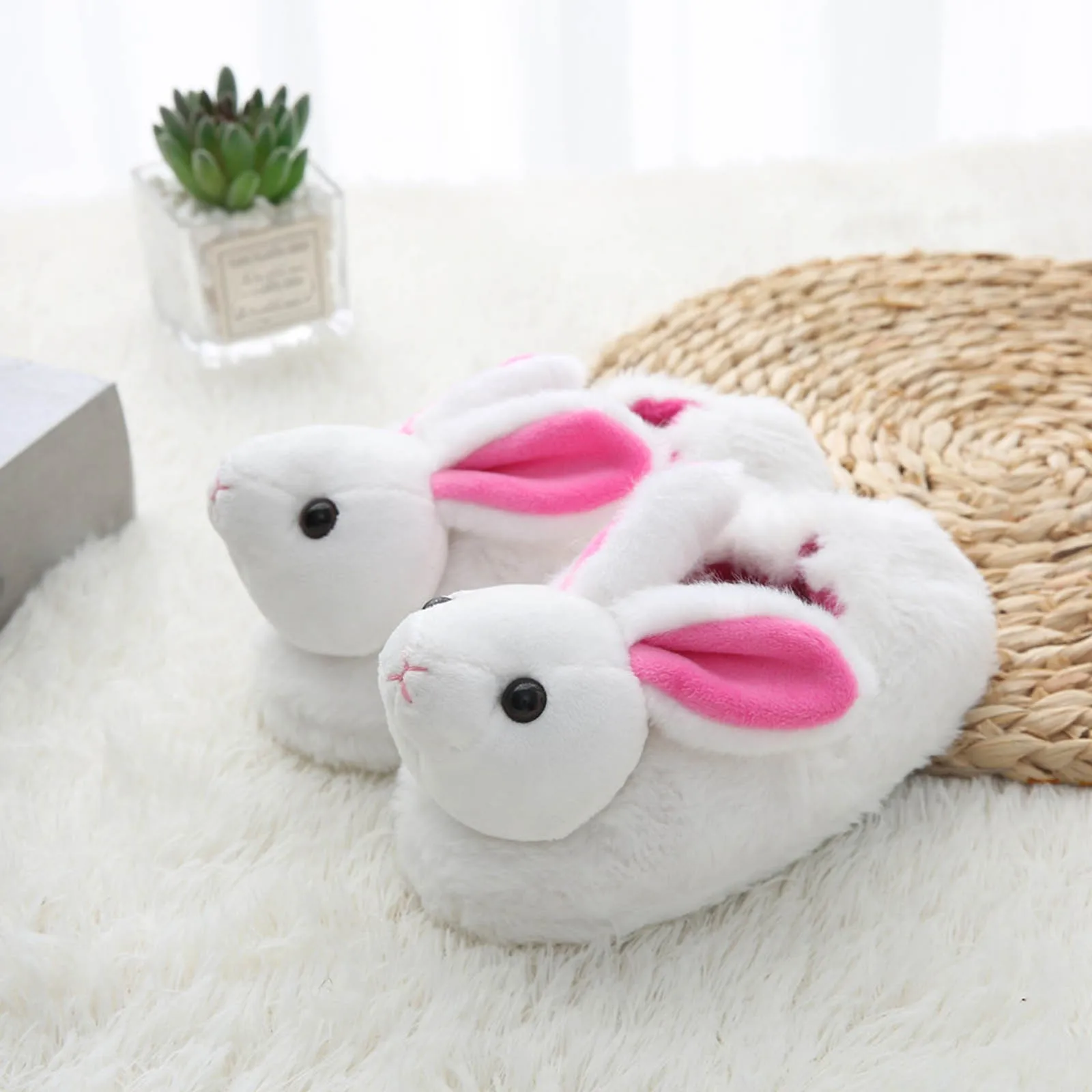 New Toddler Girls Slippers for Winter Baby Plush Warm Cartoon Bunny Rubber Sole Children Home Shoes Kids House Footwear