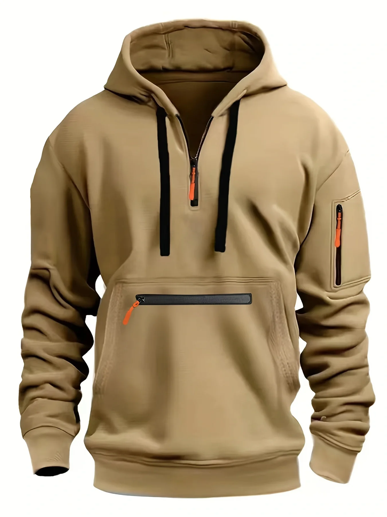 2024 Autumn/Winter Men\'s Hoodie Fashion Casual Sports Hoodie Retro Harajuku Long Sleeve Zipper Multi Pocket Loose Street Wear