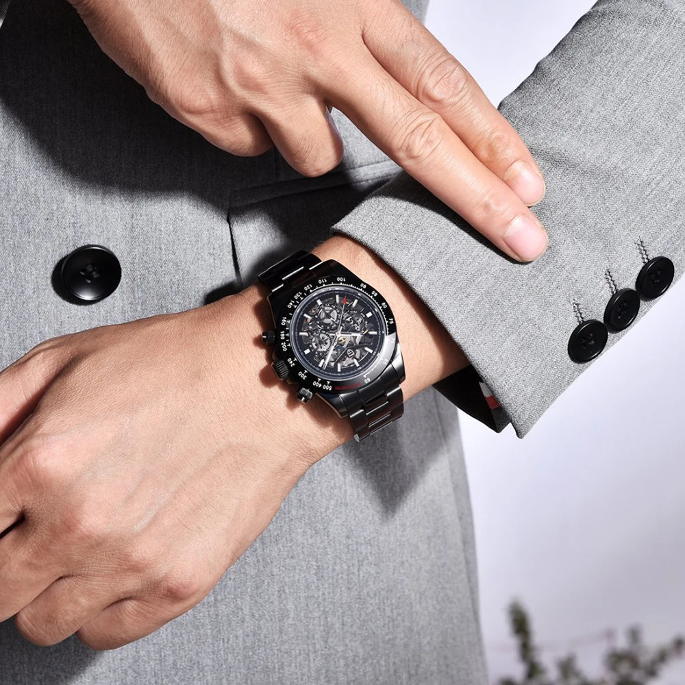 PAGANI DESIGN Orologio meccanico automatico Orologio subacqueo da uomo sportivo con datario multifunzionale luminoso in acciaio inossidabile + confezione regalo