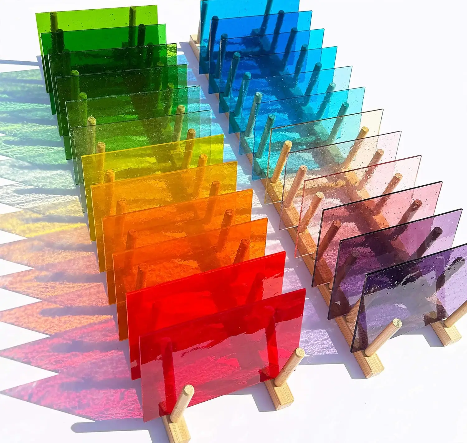 

24 Sheets Transparent Stained Glass Variety Pack – Vibrant Rainbow Mix 6 x 4 Inch Smooth Art Glass for Suncatchers, Mosa