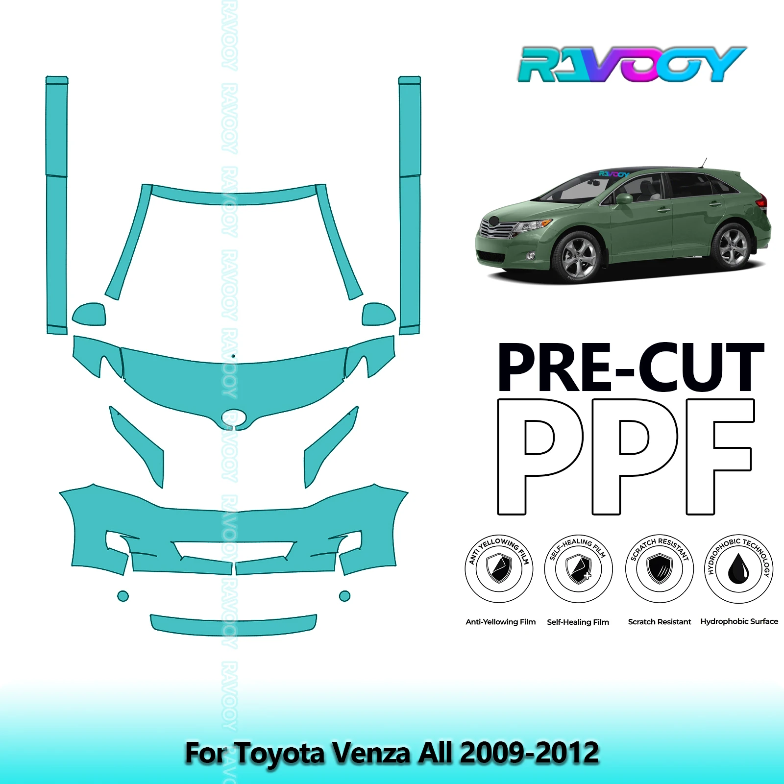 

8.5Mil Precut Paint Protection Film PPF Clear Bra Front Kit+Rockers For Toyota Venza All 2009-2012