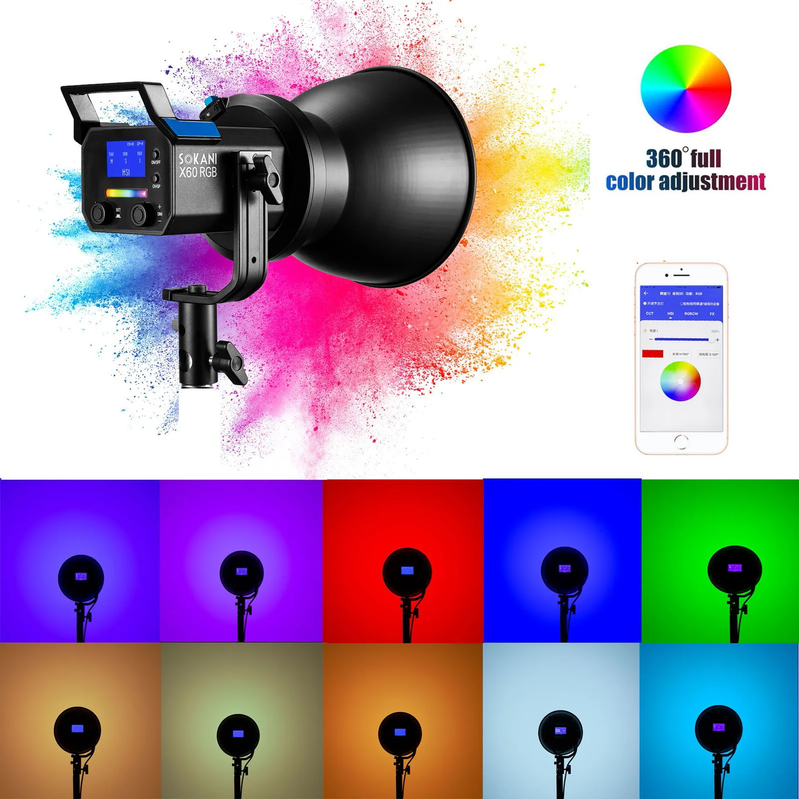 

Sokani X60 RGB LED Video Light Studio Lighting 5600K Professional Studio Strobe Flash Lamp For Camera Video/Photo X60 V2 RGB