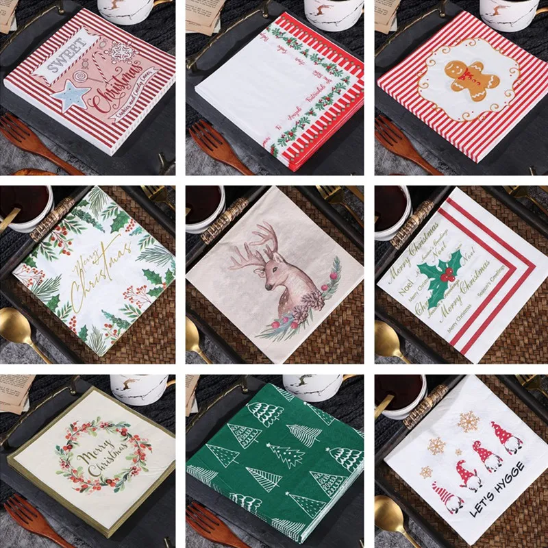 

20Pcs/pack 33x33cm Christmas Series Printed Disposable Table Dinner Napkin Paper Xmas Party Decoration