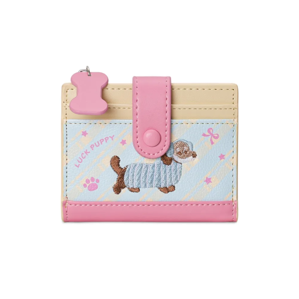 Retro Korean Style Embroidery Sausage Dog Wallet Ultra Thin Purse Card Bag Short Clutch Cartoon PU Leather Card Holder Travel