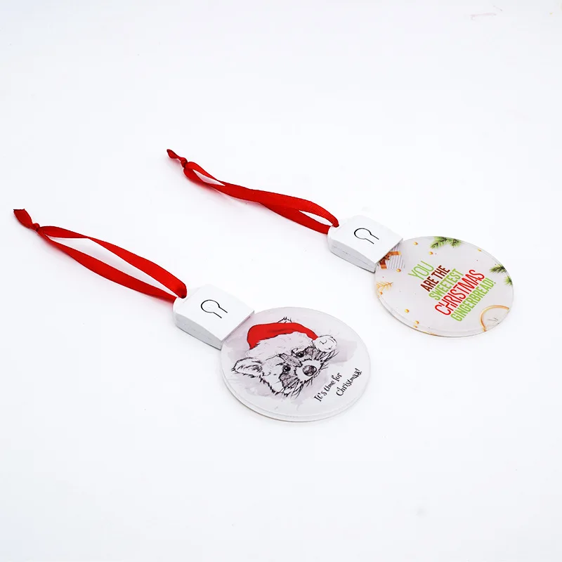 Free Shipping 30pcs/lot  Sublimation Blank Acrylic Christmas Ornaments With Red Rope For Christmas Decoration