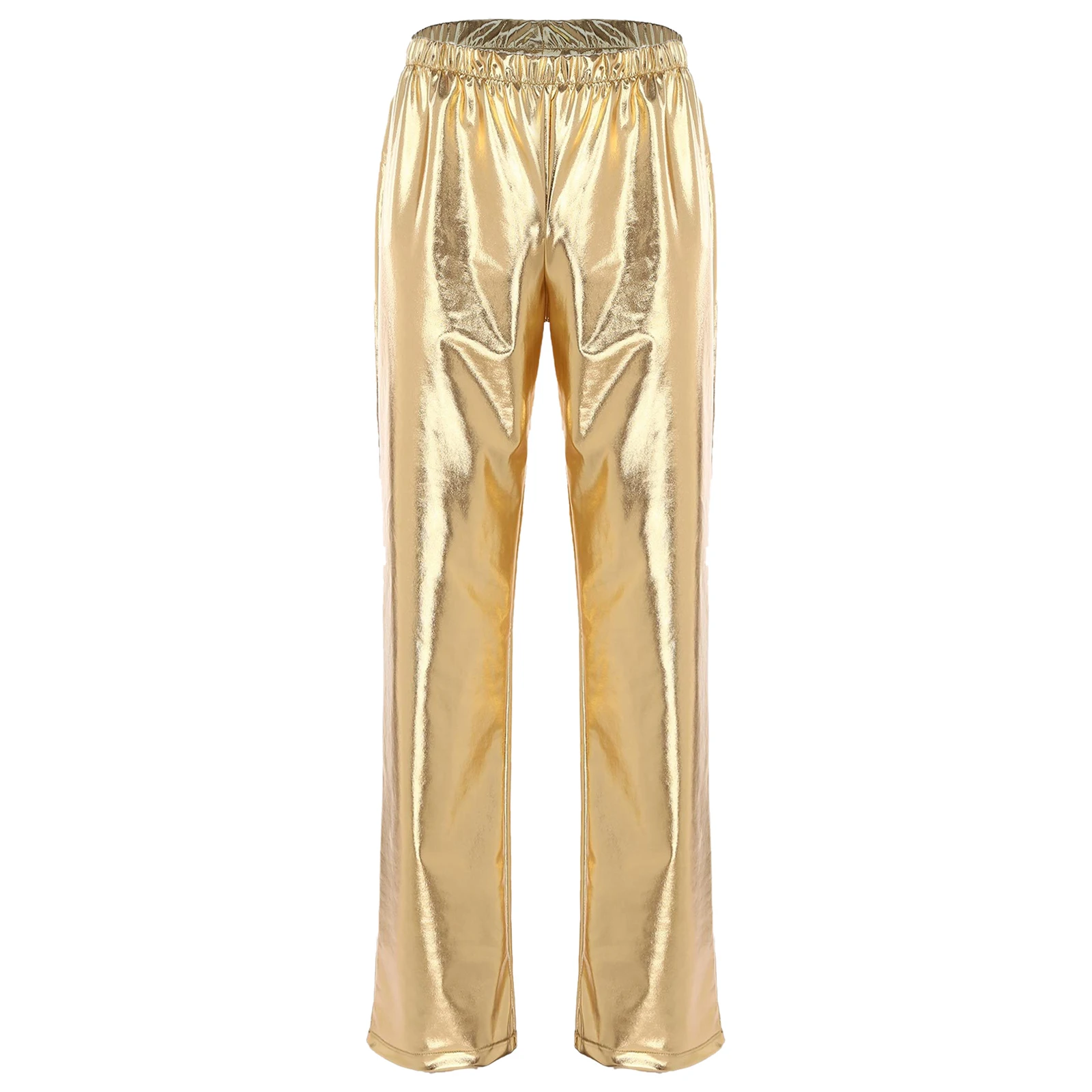Mens Metallic Shiny Pants Jazz Hip-hop Dance Pants Elastic Waistband Trousers for Rave Disco Club Theme Party Stage Performance