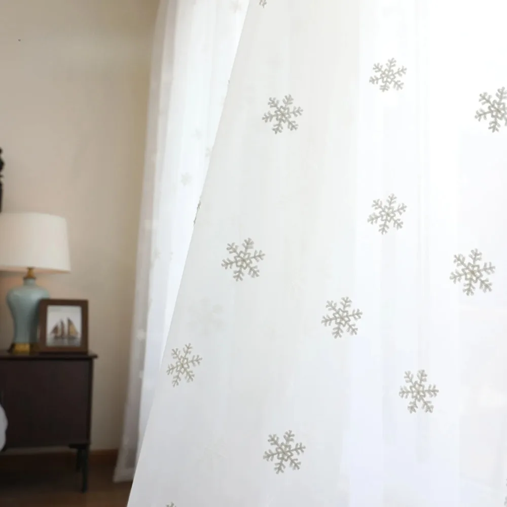 

White Snowflake Sheer Curtains Embroidery Curtains for Living Room Bedroom Tulle Curtains for Children Christmas Voile Drapes