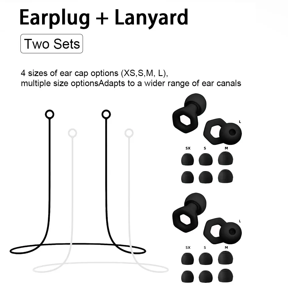 Multi-scene Earplug Set, 2 Pair Earplugs and 2Pcs Silicone Anti-Drop Strings, Hearing Safeguard for Loud Events
