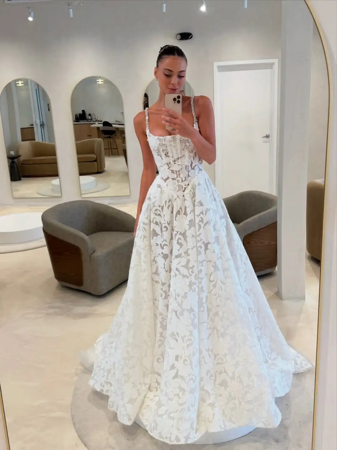 Sheer Lace A-Line Evening Dress For Women Rhinestone Embellished Straps Corset Waist Wedding Ceremony Dress فستان حفل زفاف فاخر
