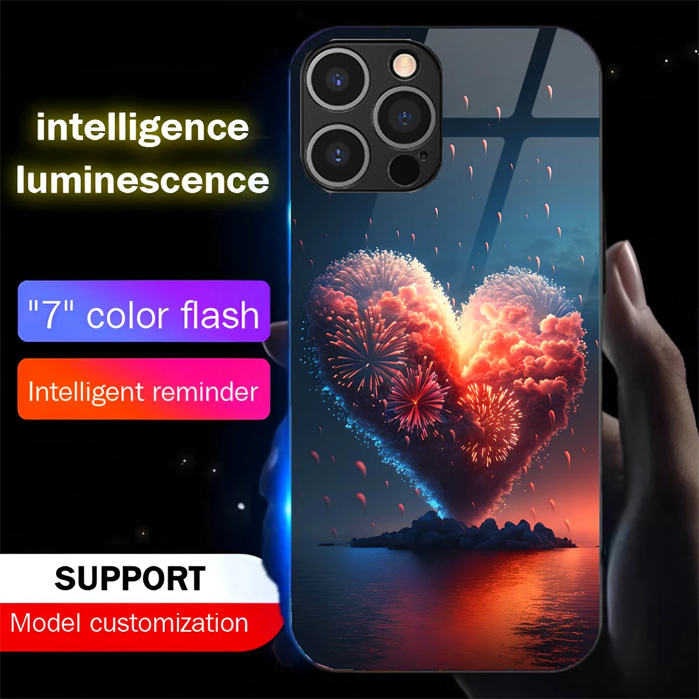 

Ночной вид, пляжный светящийся светодиодный чехол с подсветкой для звонков, противоударный чехол для iPhone 16 E 15 14 13 12 11 Pro Max XR XS Plus 7 8 SE Mini