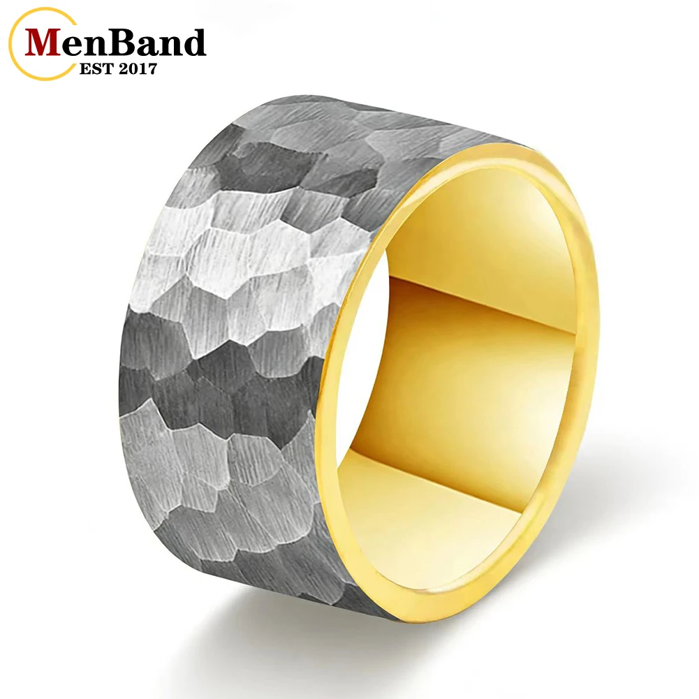 MenBand 10mm 12mm Mens Big Finger Ring Tungsten Engagement Wedding Band Brushed Hammered Multicolor Available Comfort Fit