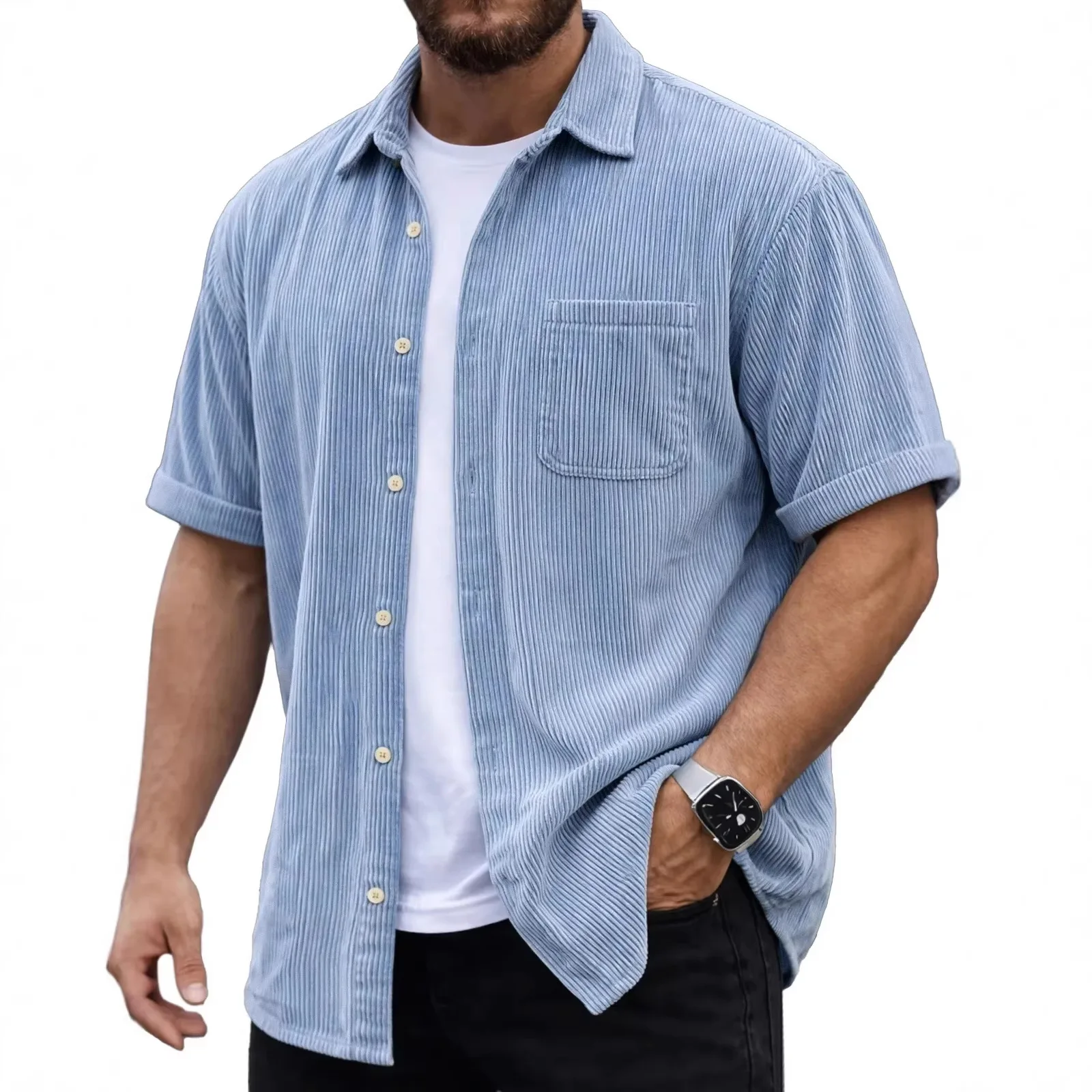Herren Retro Cord Kurzarm-Hemd – Corduroy Button Up Shirt Men Bewertung und Preis