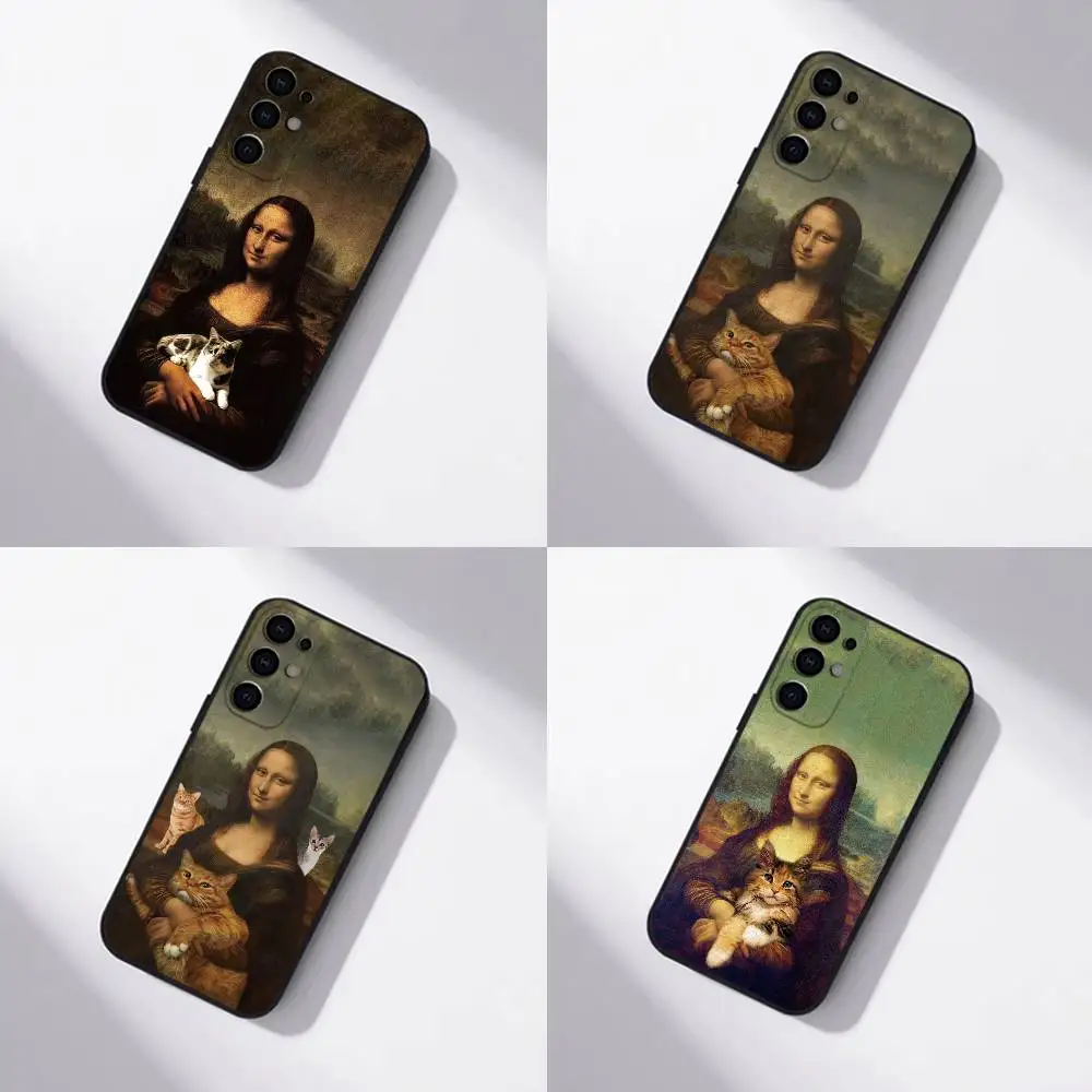 M-Mona Lisa Pat Cat Art Phone Case Black Silicone Soft For Samsung S25,S24,S21,S22,S23,S30,Ultra,S20,Plus,Fe,Lite