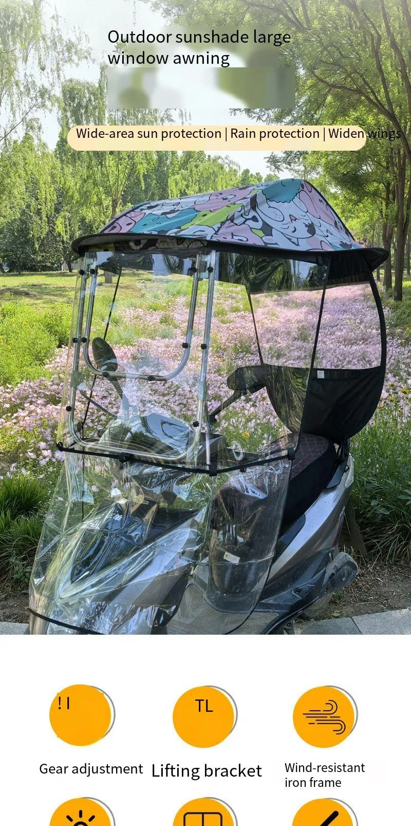 Winddichter, wasserdichter Sonnenschutz für E-Bikes, universell passend für E-Scooter, Motorräder, Outdoor-Schutz, Regenschutz – Detail 9