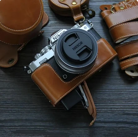 Bolsa luxuosa de couro pu para câmera, para nikon zfc Z-fc z50, alça de bateria aberta, mini capa