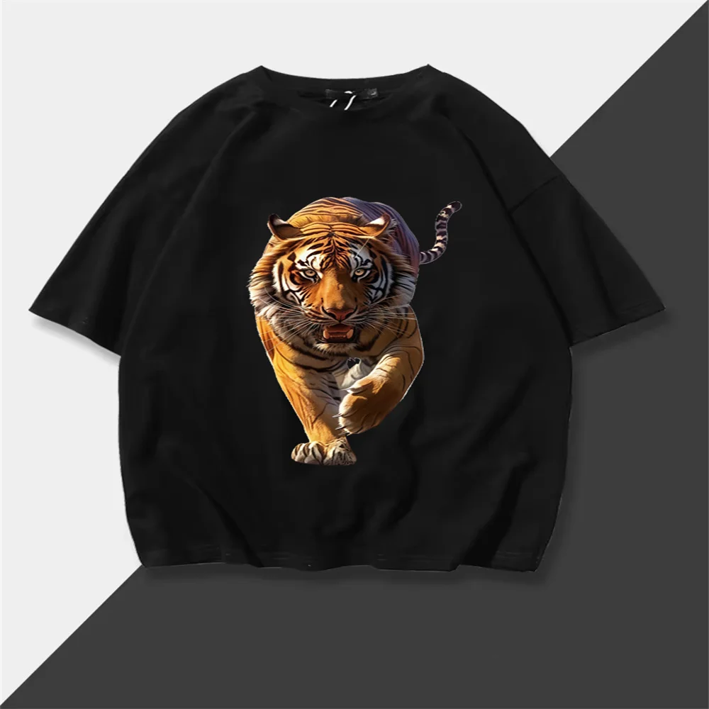 

2025 Summer High-End Pure Cotton Trendy Short-Sleeved T-Shirt with Street-Style Unique Tiger Print Casual Bestseller Shirt