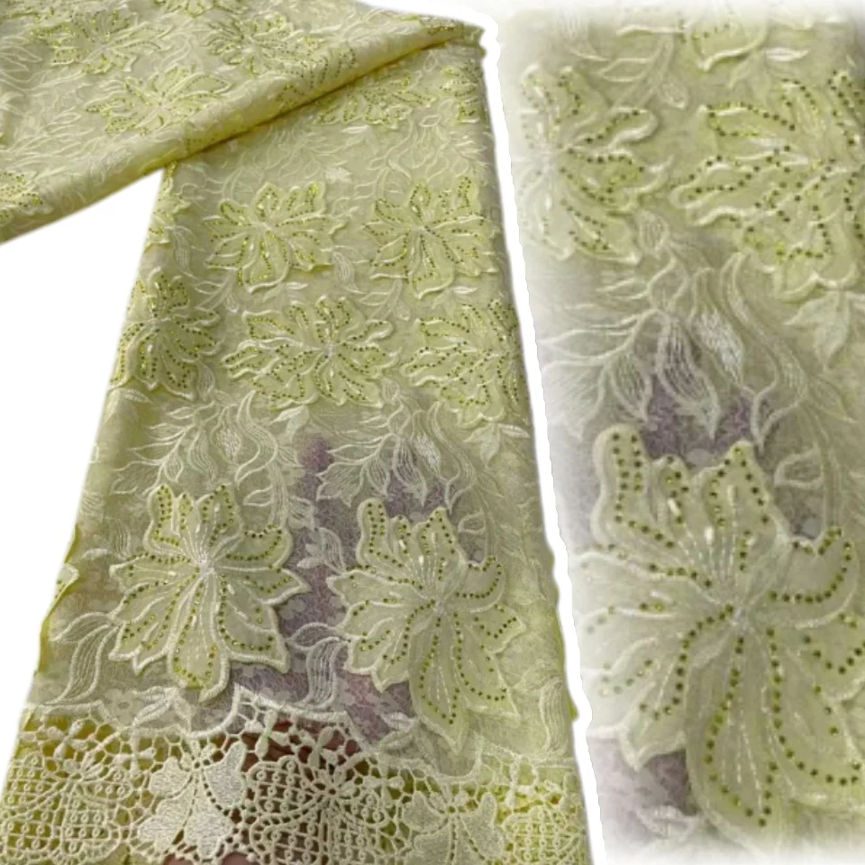 

Новейшая африканская гипюровая кружевная ткань с камнями 2026, швейцарское нигерийское кружево с вышивкой, подходит для праздничных платьев 2420