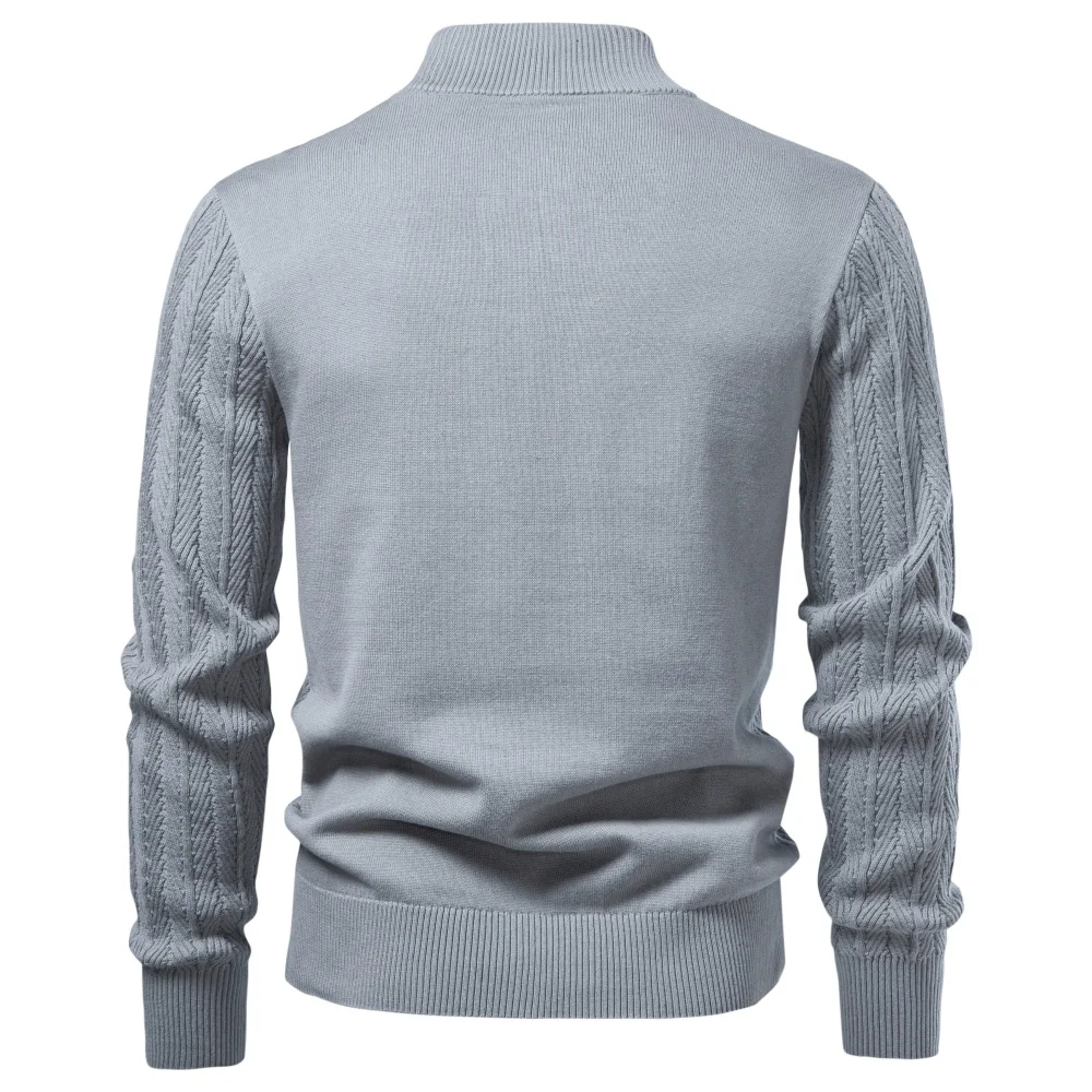 AIOPESON Herren Baumwoll-Design Strickpullover mit Knöpfen, Stehkragen, gerippten Bündchen, Cardigan, Smart Casual, Büro, Thermo, Herbst Winter – Detail 7