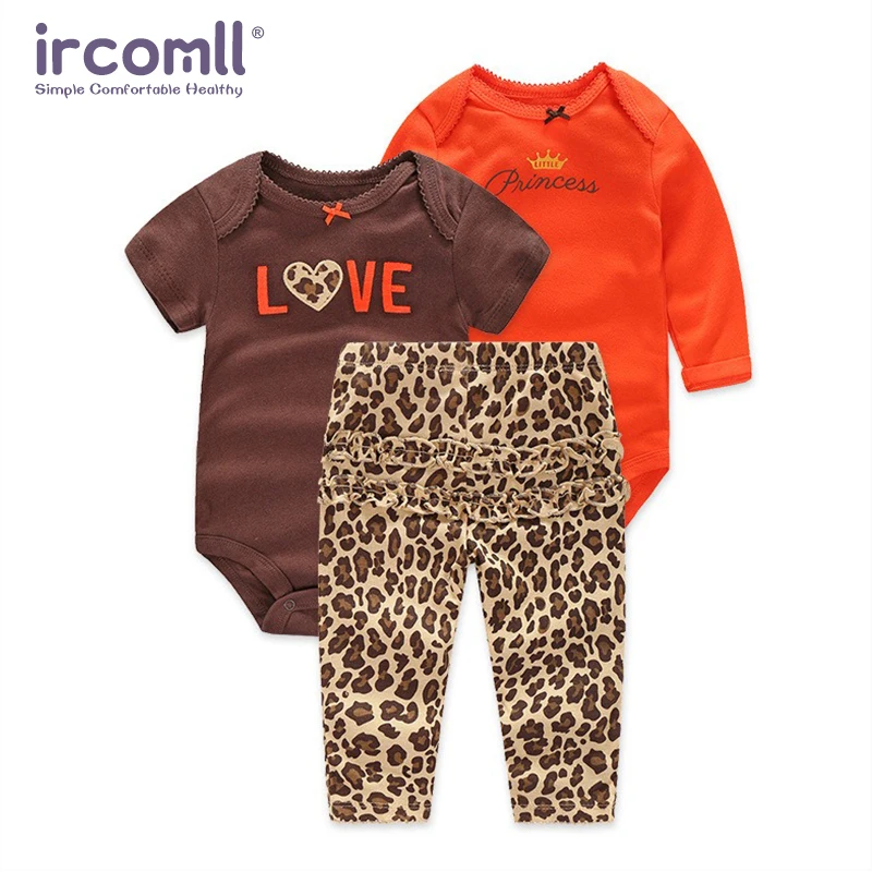 

Ircomll 3 Pcs Baby Girls Clothes Infant Kids Leopard Print Bodysuit Top And Bottom Newborn Baby Clothing Suit Baby Outfit Sets