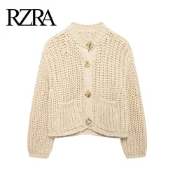 RZRA2024 autumn and winter new women's button-decorated thick needle knitted sweater jacket casual all-match