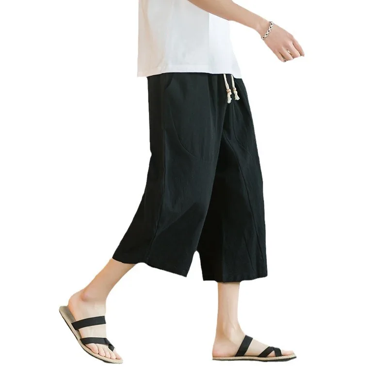 

Loose Oversized Men's Linen Cropped Pants with Chinese Style Summer Fashion Trend Brand Thin Harlan Casual Short Pants