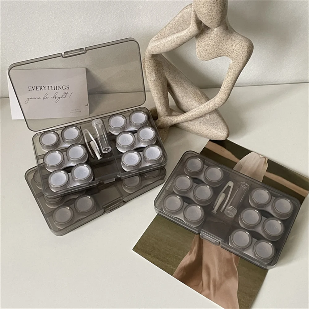 صندوق عدسات لاصقة، مجموعات متعددة، رفيق شفاف، نظارات قصر النظر اللامسية، ست مجموعات، مكبس، تخزين بسعة كبيرة