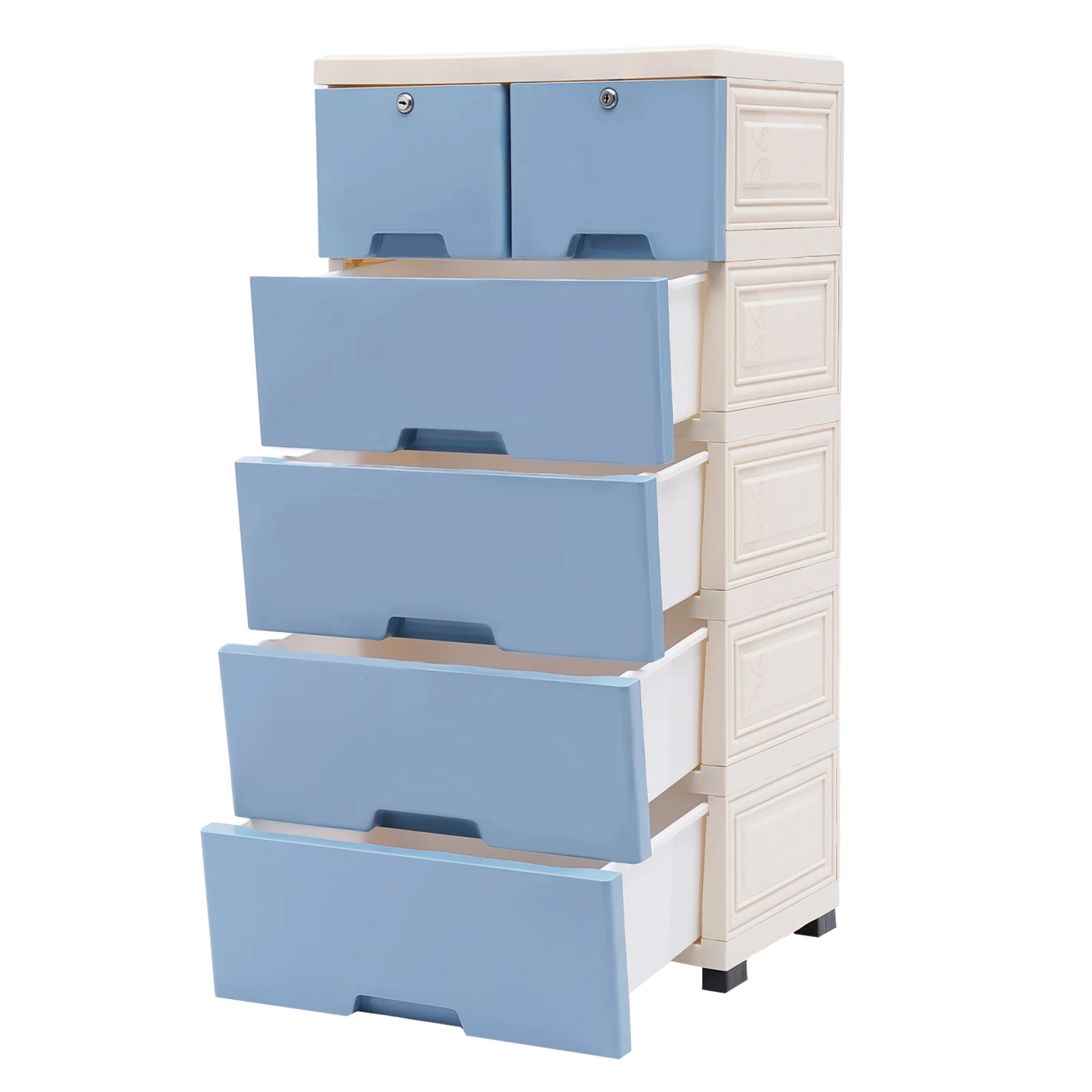 خزانة بلاستيكية زرقاء مكونة من 6 أدراج مع خزانة تخزين بعجلات وحدة تنظيم خزانة برجية للمنزل والمكتب وغرفة النوم وغرفة المعيشة