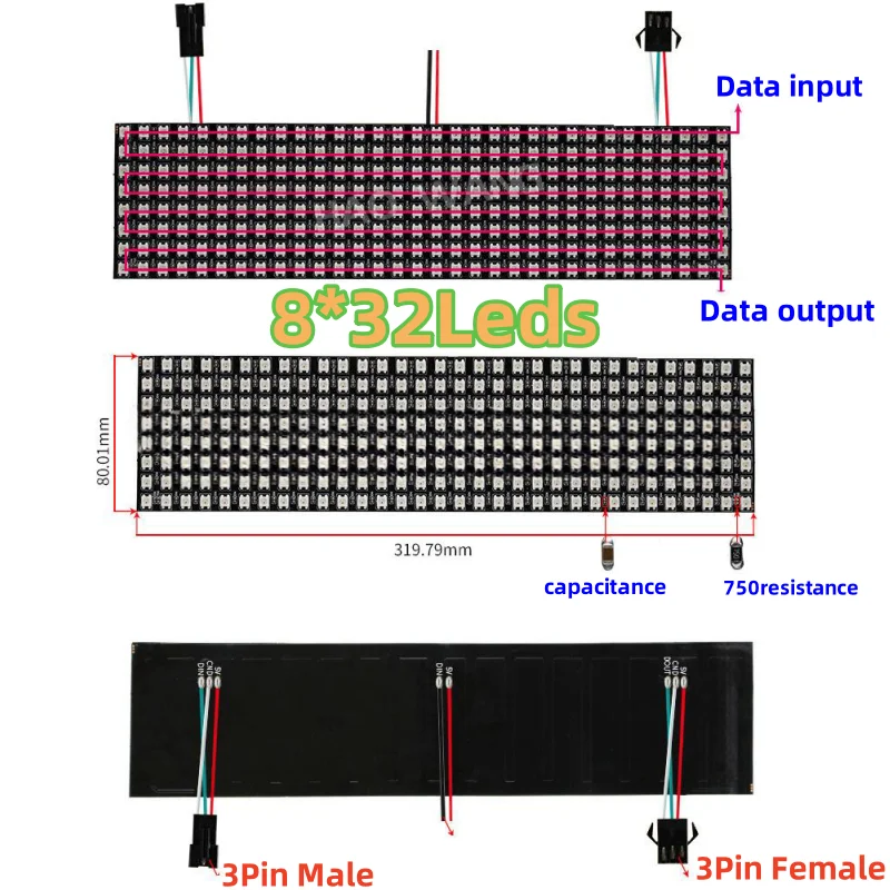 Elastyczny pasek LED DC5V WS2812B 8x8 16x16 8 8x32 Pixel Panel Panel z matrycą matrycy indywidualnie adresowany wyświetlacz RGB moduł tablicy