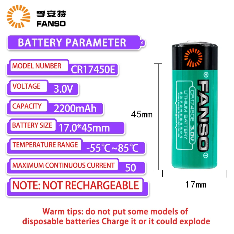 FANbucCR17450E-Compteur d'eau à mémoire de forme, ajout de 51005 prises, 3V, batterie au lithium, manganèse, poulet