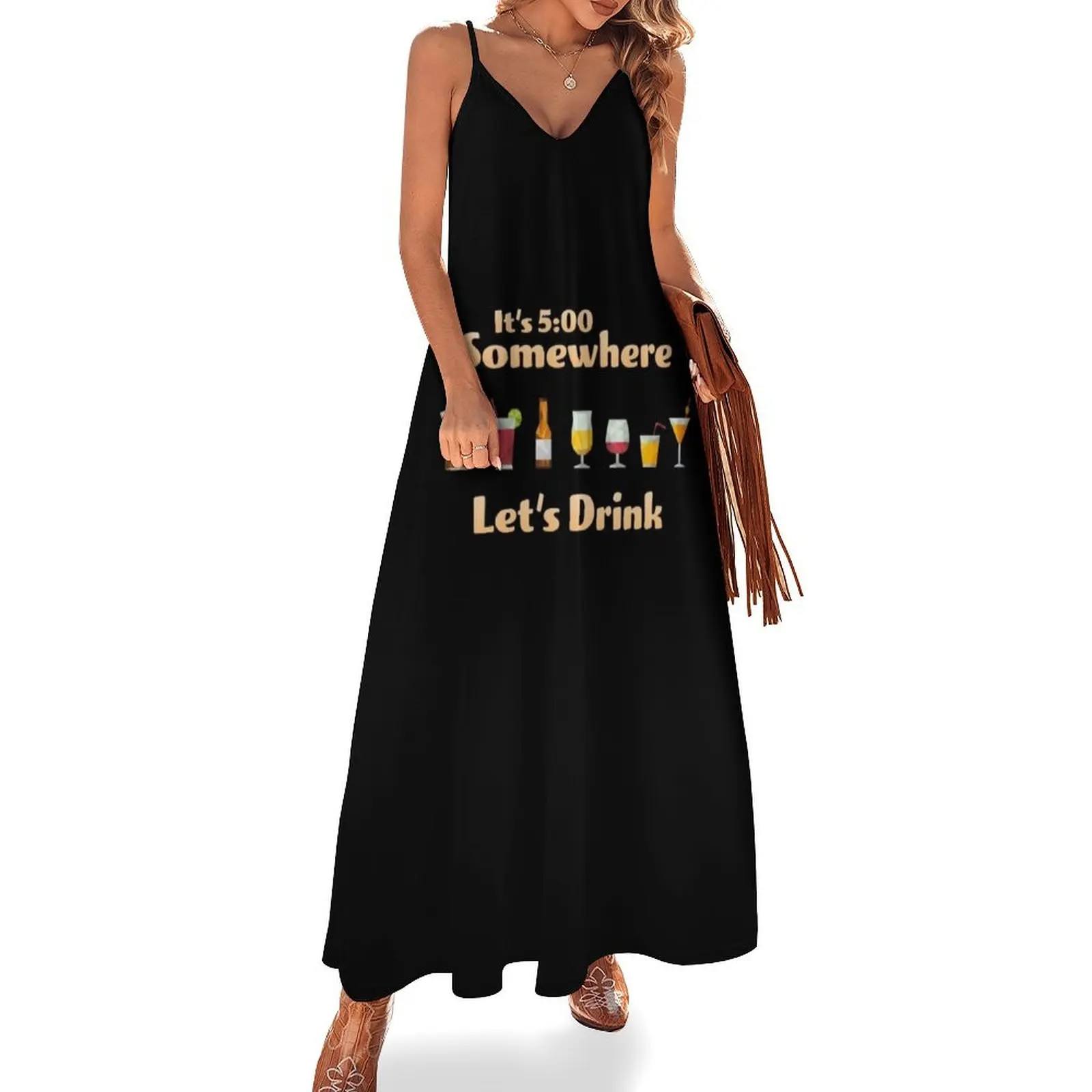 

It's 5:00 Somewhere - Let's Drink Sleeveless Long Dress summer dresses for women 2025 Elegant gowns Woman clothing Dress