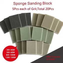 20Pcs Soft Foam Sponge Sanding Block Wet Dry Sandpaper 300-1500 Grit Abrasive Sand Paper for Model Fiberglass Plastic Polishing