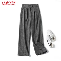 Tangada 2023 Winter Women Gray 20% Wool Pants Trousers High Waist Female Elegant Pants 4C326