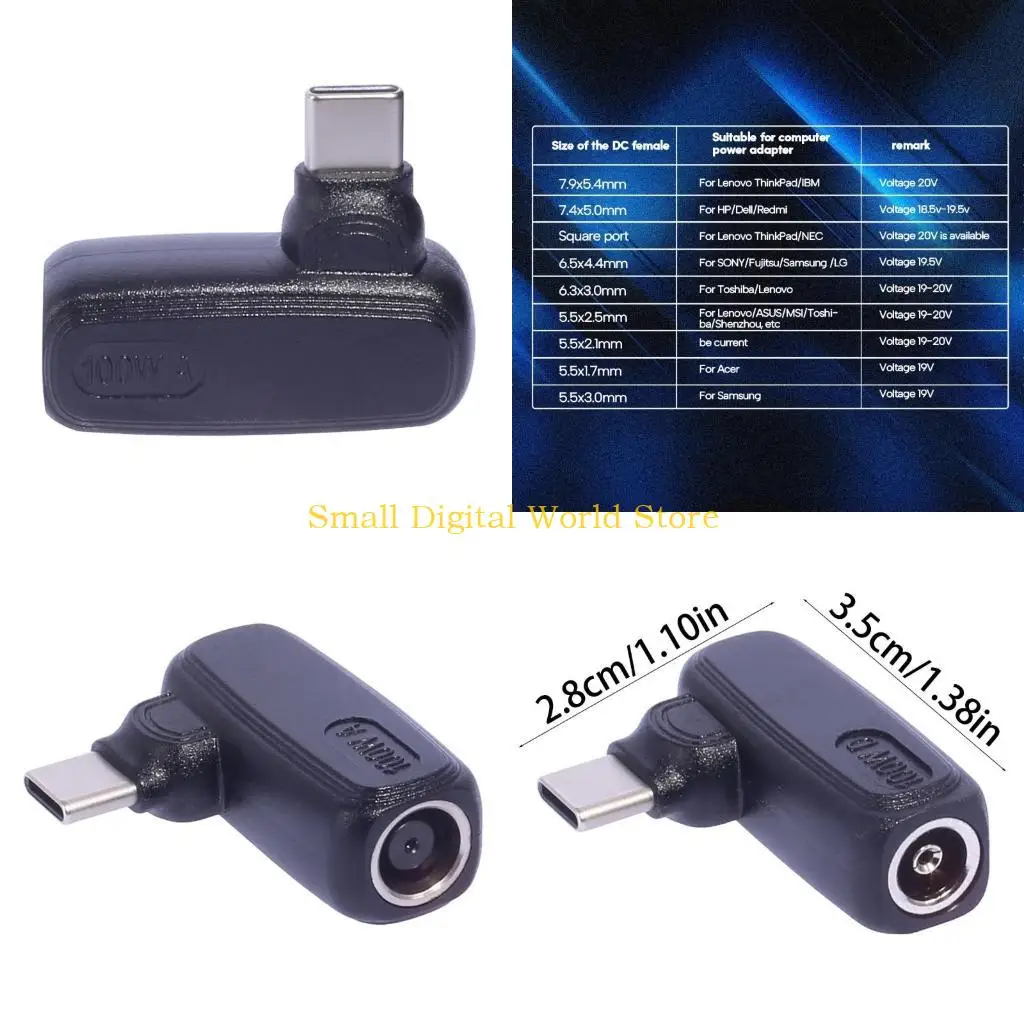 

77UB 100w Elbow Type-C Male ToDC Female Charger Adapter Square Port/DC7954/7450/5525 Charging Plug