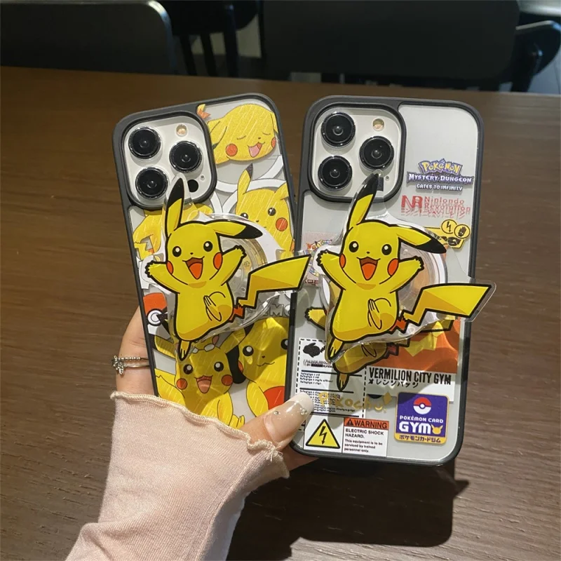 

3D Anime Cute P-Pokemon Cartoon label Magsafe Wireless Charge Case For iPhone 12 13 14 15 16 Pro Max P-Pokemon Magnetic Holder