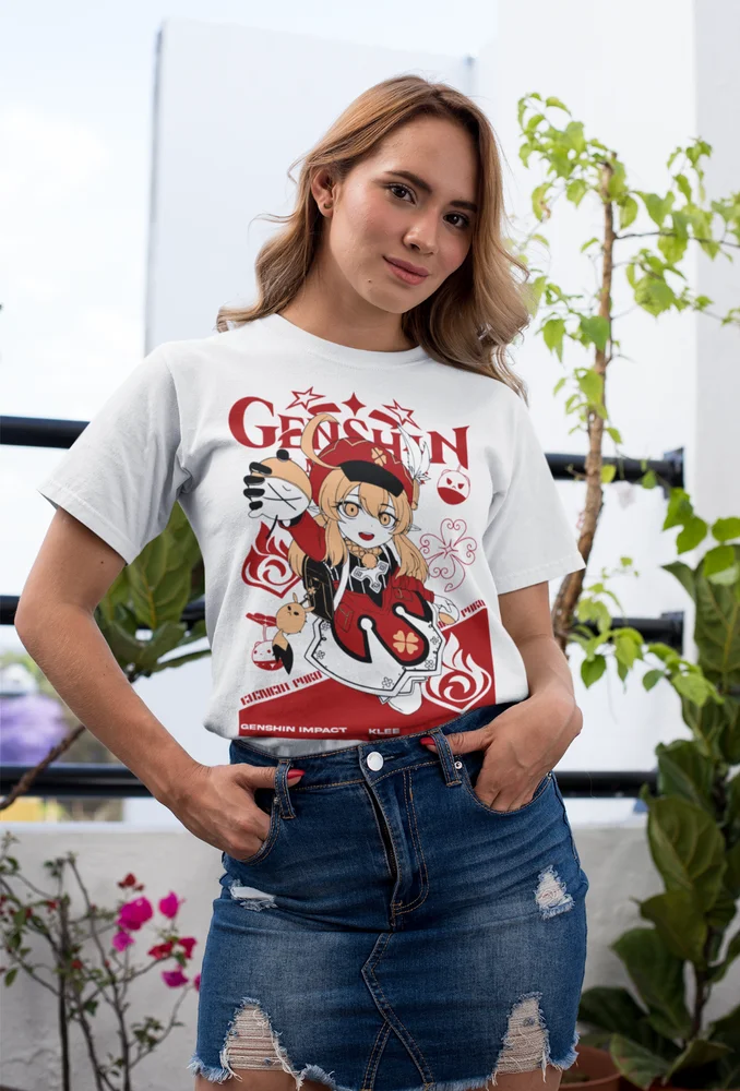 Klee Genshin Impact T-Shirt Gorou Ganyu Kawaii Anime Manga Gift Shirt All Size