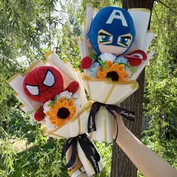 Catoon Spider-Man Hulk Superman Plush Doll Toy Creative Handmade Bouquet Stuffed Animals Valentine Christmas Graduation Gift