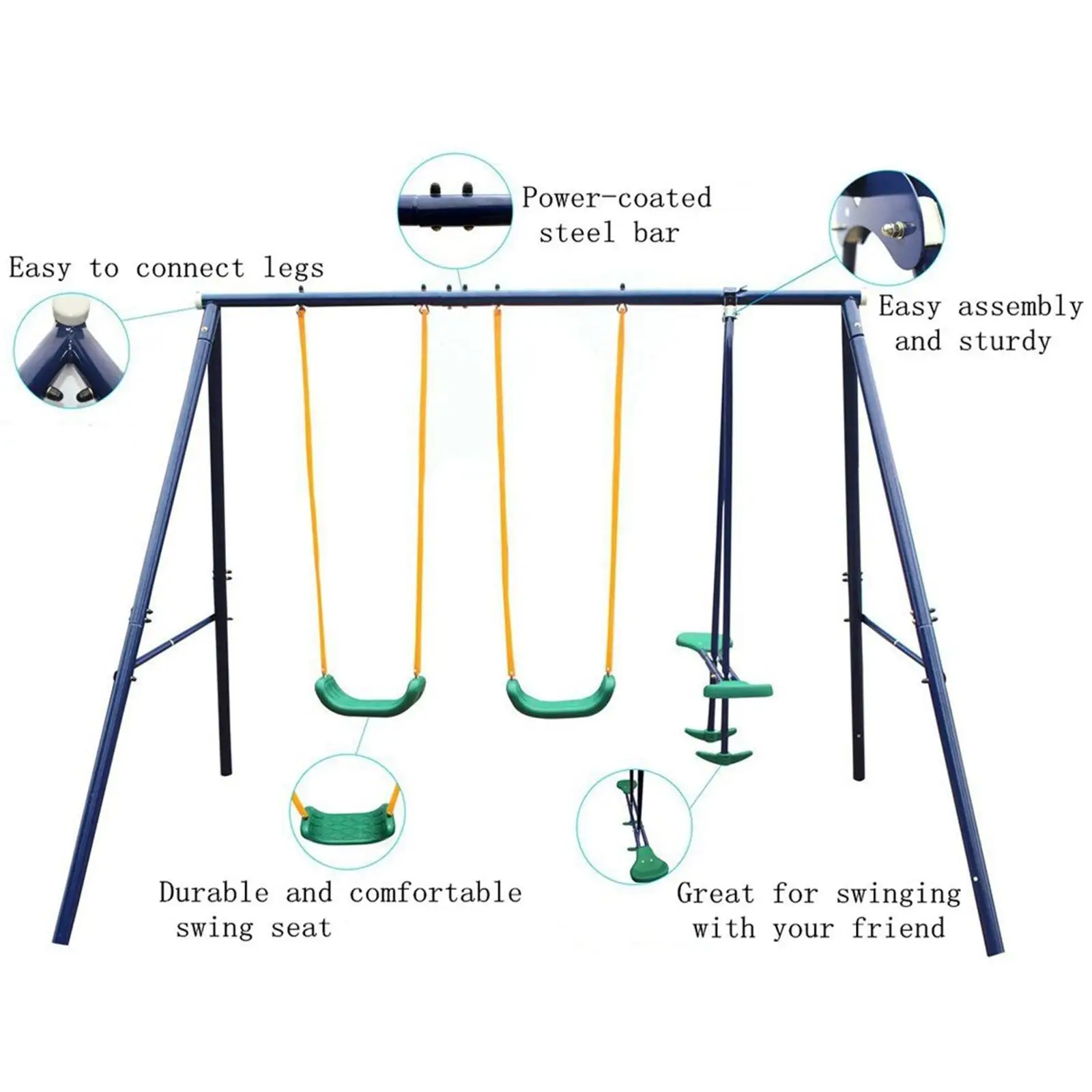 Metal Swing Set Outdoor with Glider for Kids, Toddlers, Children