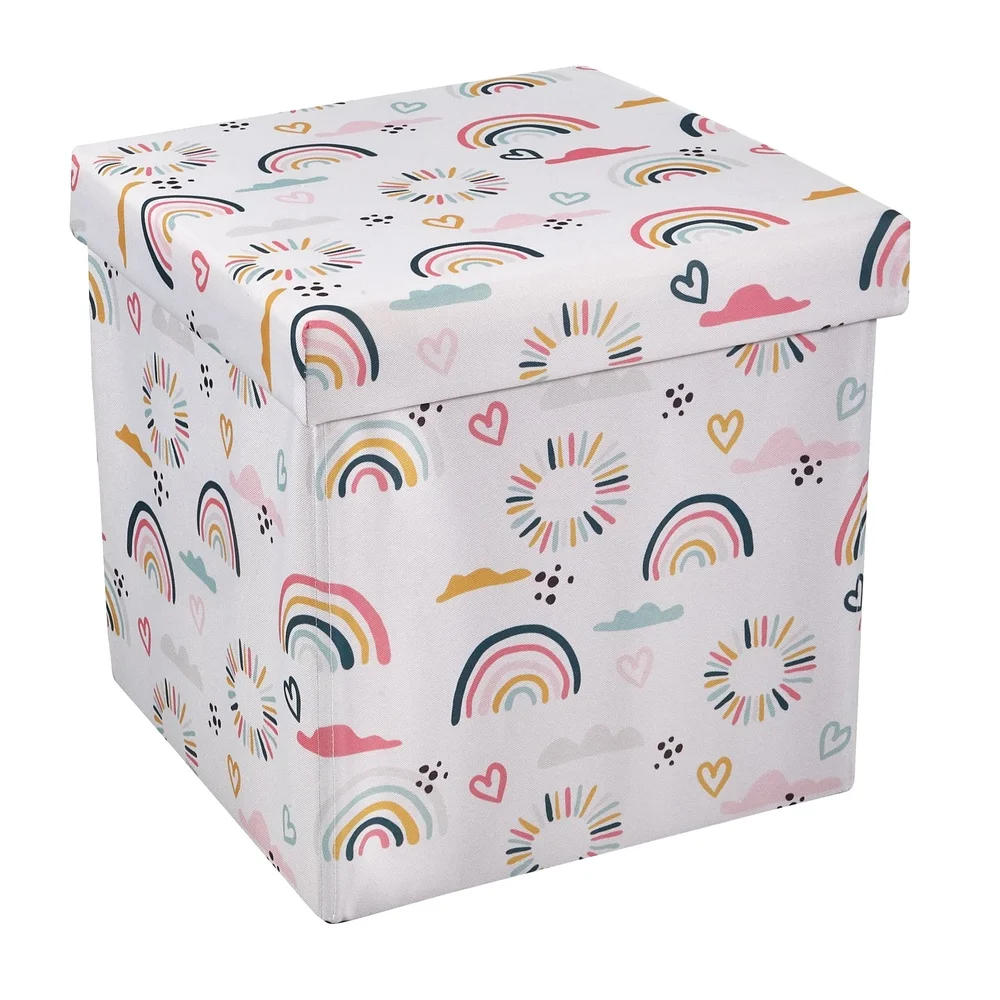 Foldable Collapsible Toy Storage Bin Rainbow Heart Design Kids Room Organizer Multi-Color Cube Storage Chest Clutter Management