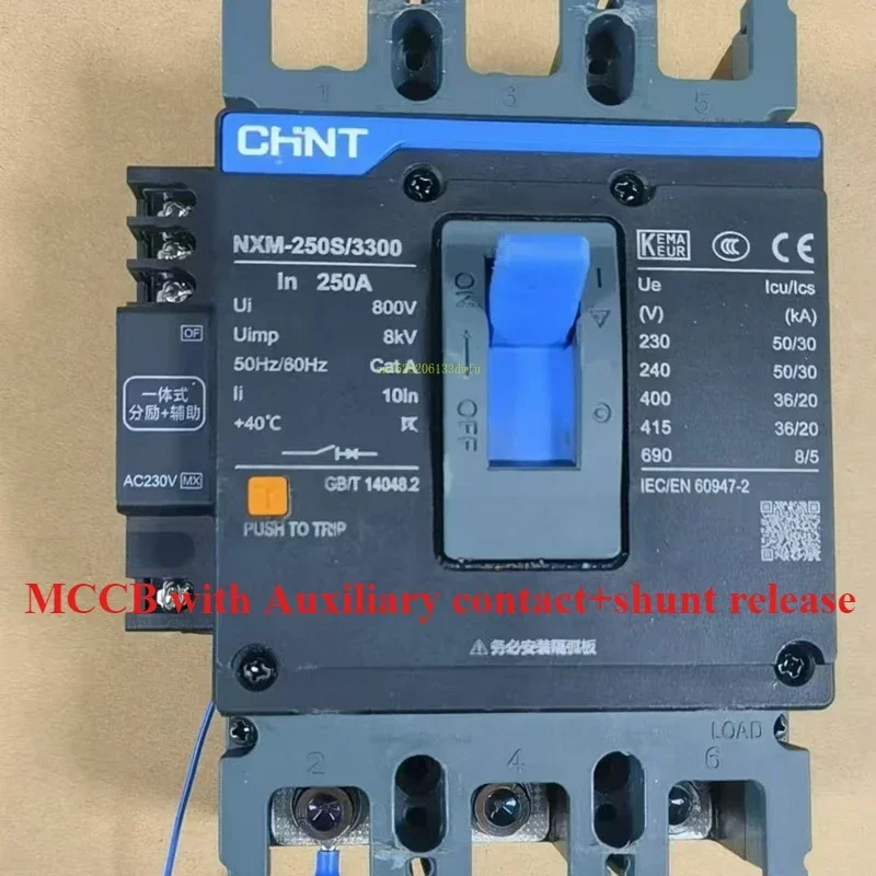 CHINT 10A-630A MCCB With MX+OF NXM Series 3P 4P Molded Case Circuit Breaker NXM-63S/3300 NXM-250S/4300 NXM-630S/3300 MX OF CE