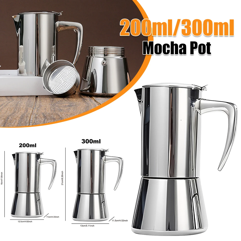 

300ml/200ml Mocha Pot with Coffee Percolator Design Espresso Maker Coffee Machine Suitable for Gas Induction Stovetop Greca